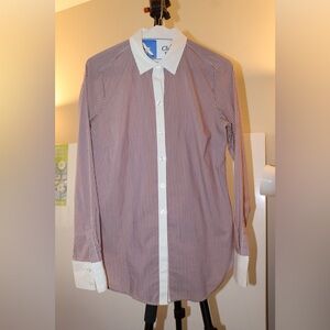 EUC Burgundy Striped Cotton Ann Taylor Button Down Shirt, Size 6